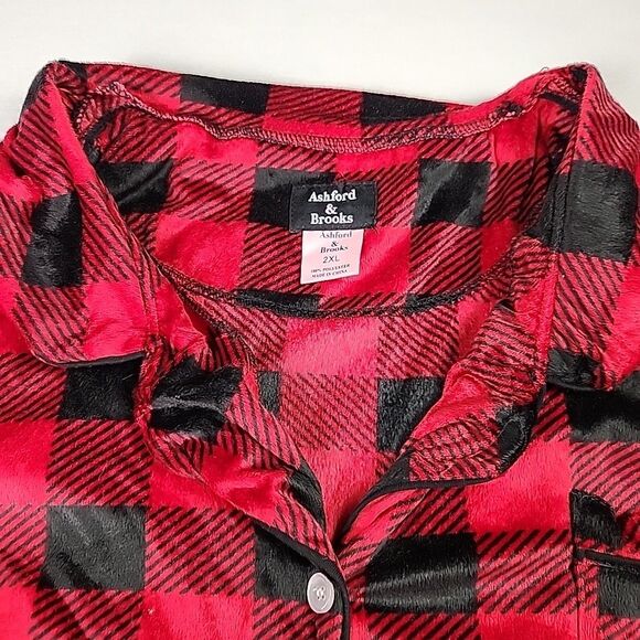 Ashford & Brooks Womens Fleece Long Sleeve Plaid Nightwear Pjs Pajama Set 2XL - Picture 3 of 11